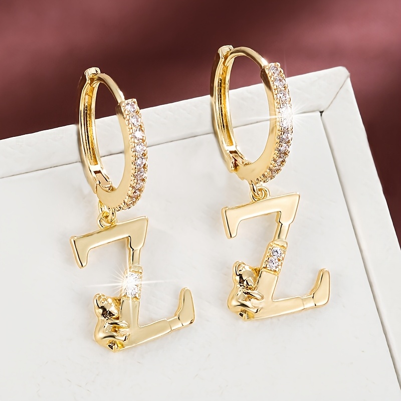 Women's Fashionable Letter Bear Design Drop Earrings Set